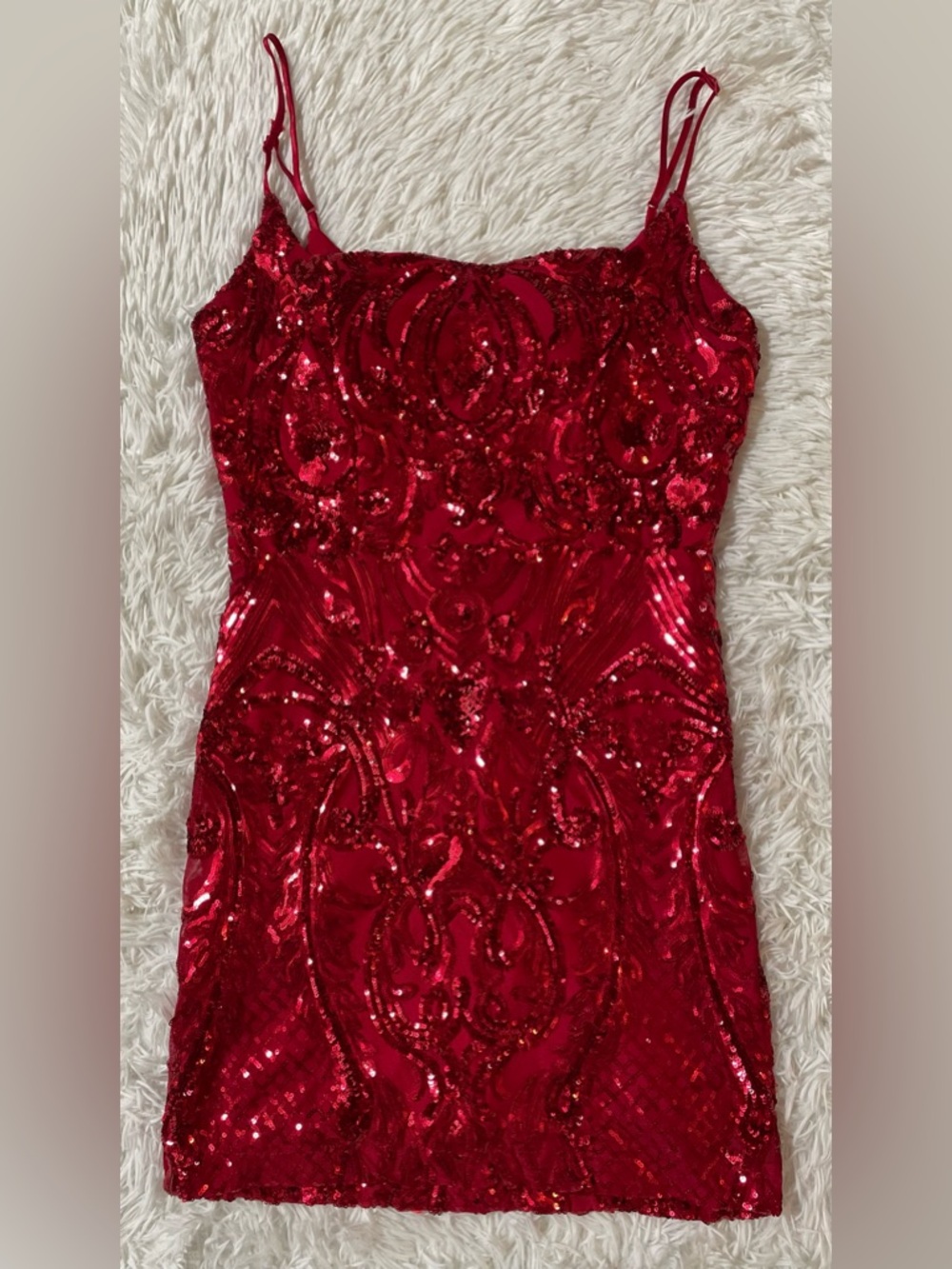 Windsor Ruby Red Sequin Spaghetti-Strap Mini Dress